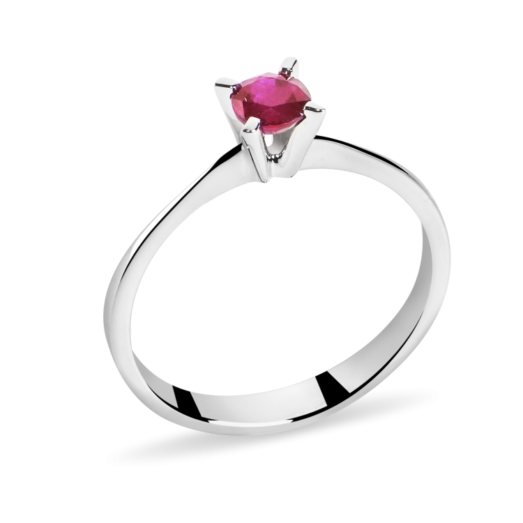 18k White Gold Engagement Ring with Natural Ruby