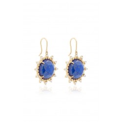18k Yellow Gold Earrings with Natural Diamonds and Lapis