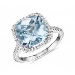 18k White Gold Engagement Ring with Natural Diamonds and Swiss Blue Topaz