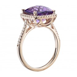 18k Rose Gold Engagement Ring with Natural Diamonds and Amethyst