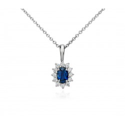 Beautiful Necklace with Natural Blue Sapphire and Diamond in 18k White Gold