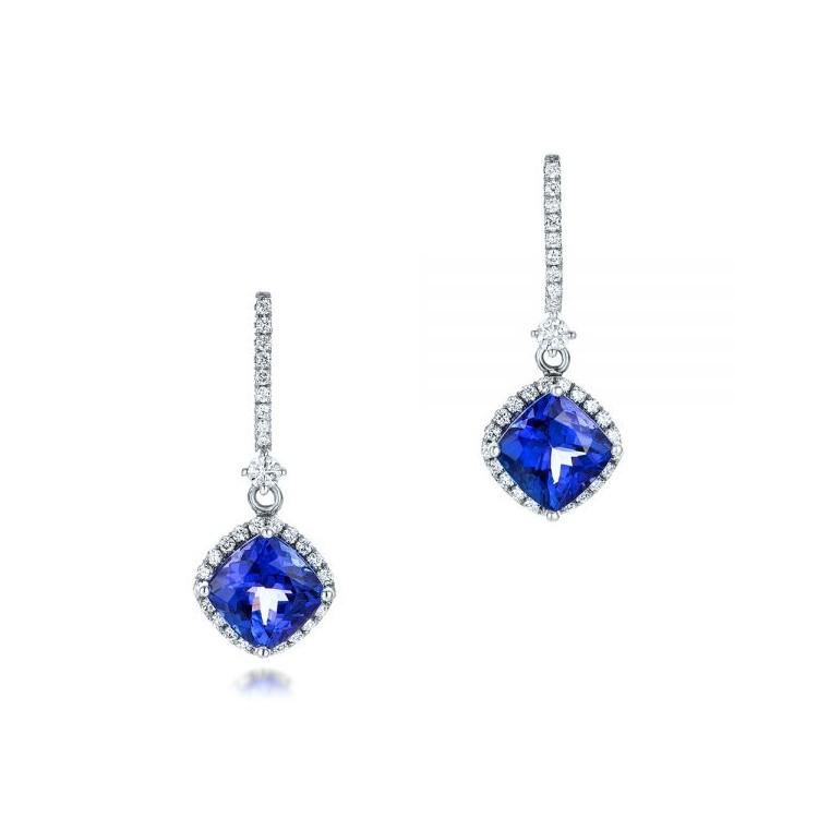 18k White Gold Earrings with Tanzanites and Diamonds