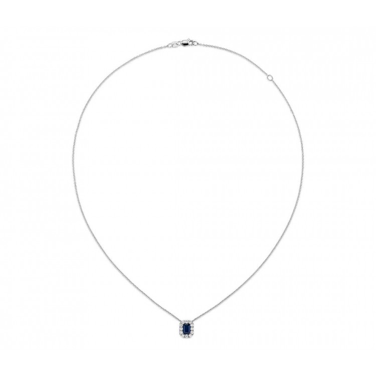 Beautiful Necklace with Natural Blue Sapphire and Diamond in 18k White Gold