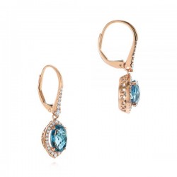 18k Rose Gold Earrings with Natural Diamonds and London blue Topaz
