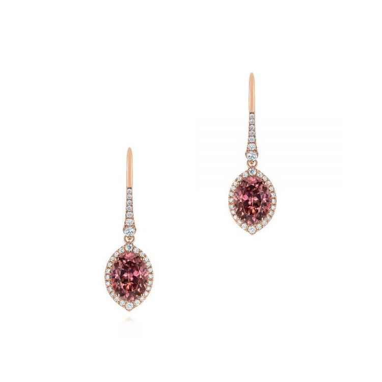 18k Rose Gold Earrings with Natural Diamonds and Tourmaline
