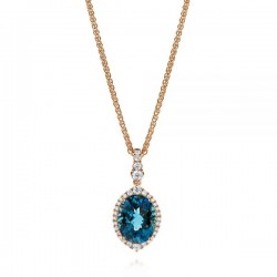 18k Rose Gold Necklace with Natural Diamonds and London blue Topaz