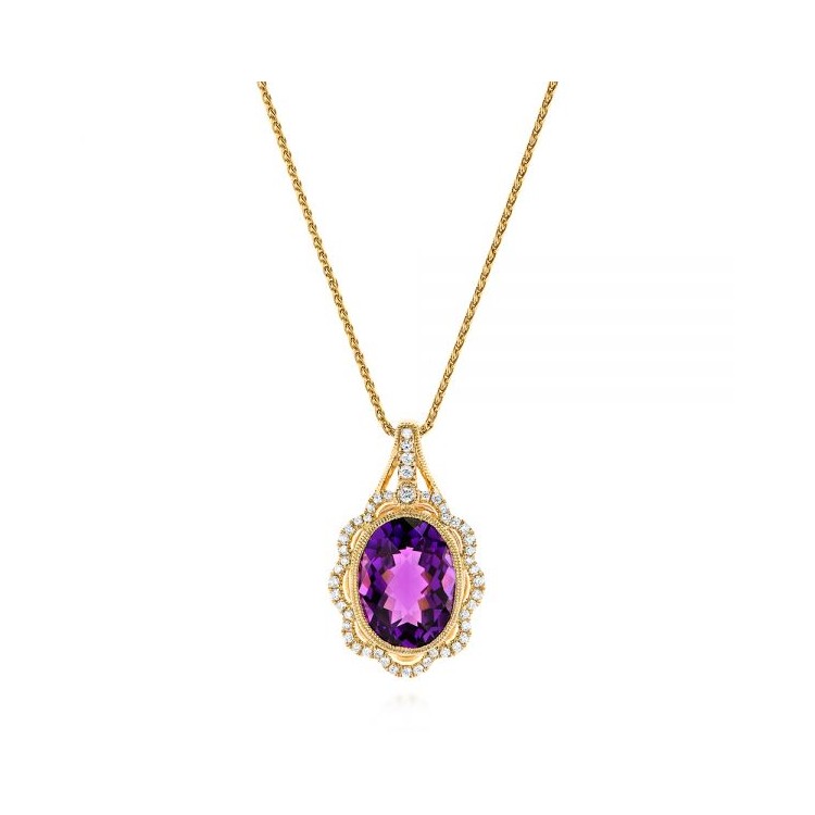 18k Rose Gold Necklace with Natural Diamonds and Amethyst