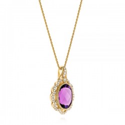 18k Rose Gold Necklace with Natural Diamonds and Amethyst