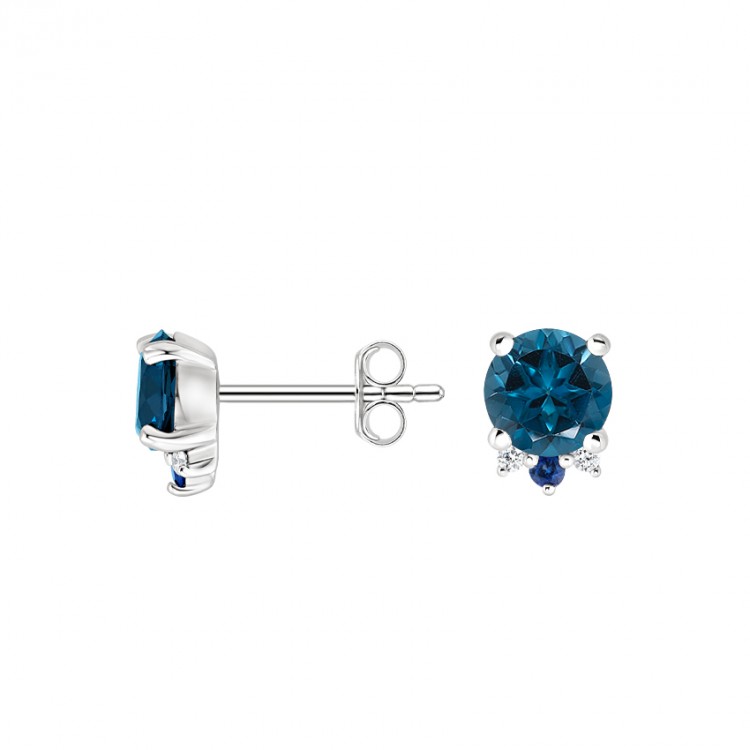 18k White Gold Earrings with Natural London Blue Topaz, Blue Sapphire ...