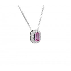 Beautiful Necklace with Natural Pink Sapphire and Diamond in 18k White Gold