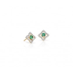 Beautiful 18k Yellow Gold Earrings with Natural Diamonds and Emeralds