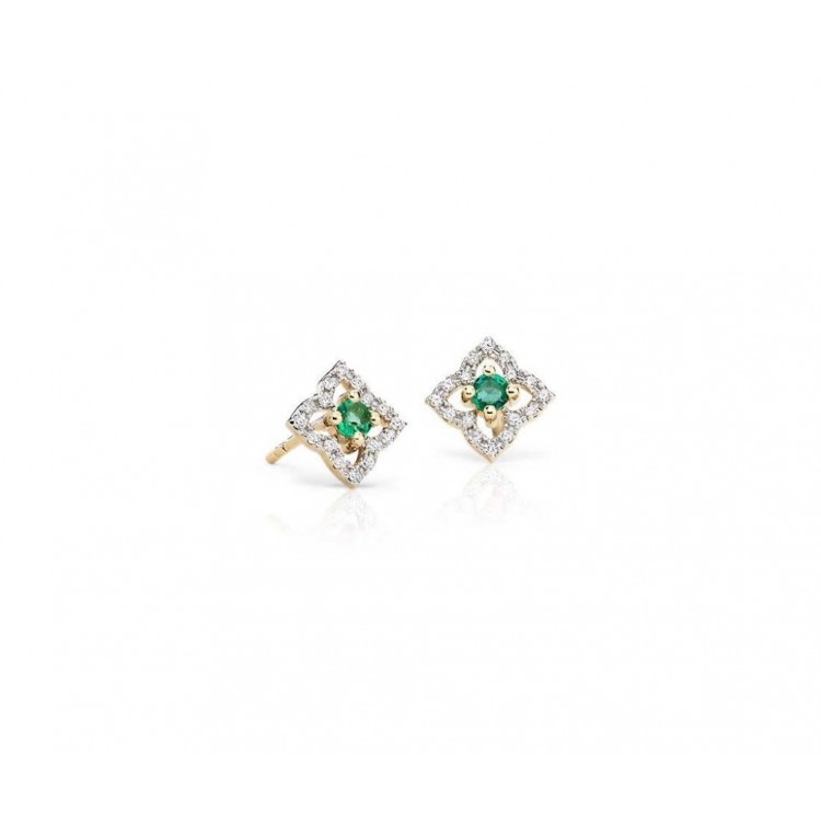 Beautiful 18k Yellow Gold Earrings with Natural Diamonds and Emeralds