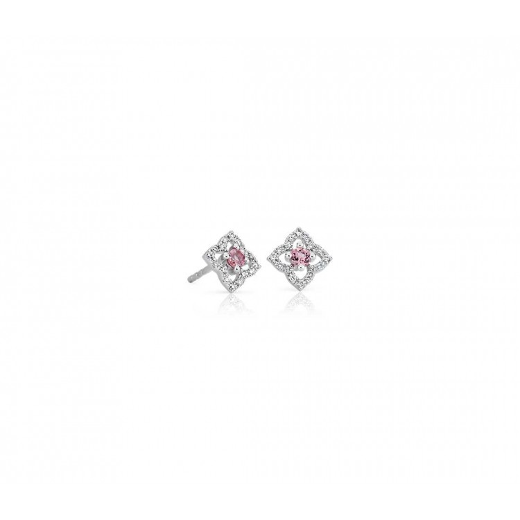 Beautiful 18k White Gold Earrings with Natural Diamonds and Pink Sapphires