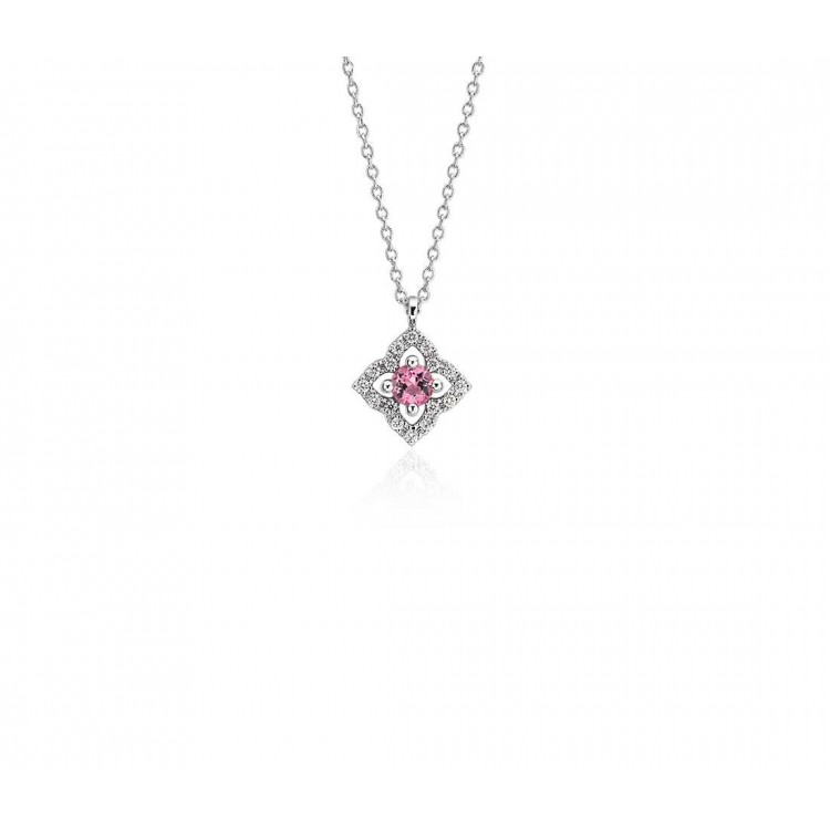 Beautiful 18k White Gold Necklace with Natural Pink Sapphire and  Natural Diamonds