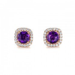 Beautiful 18k Rose Gold Earrings with Natural Diamonds and Amethyst