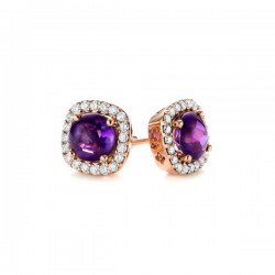 Beautiful 18k Rose Gold Earrings with Natural Diamonds and Amethyst