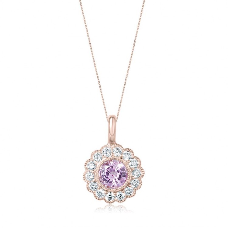 Beautiful Necklace with Natural Pink Sapphire and Diamonds in 18k Rose Gold